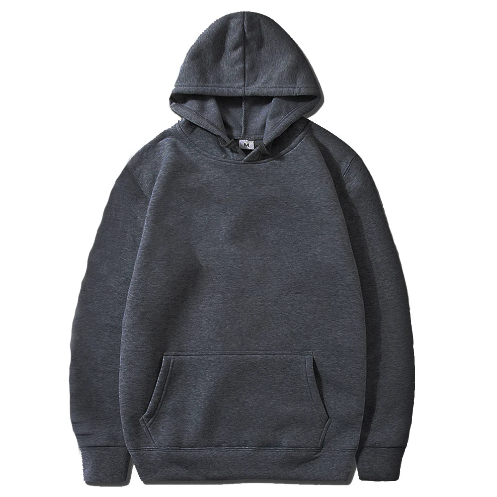Solid Color Men's Fleece Hoodie – Casual Warm Pullover - 3KDyn